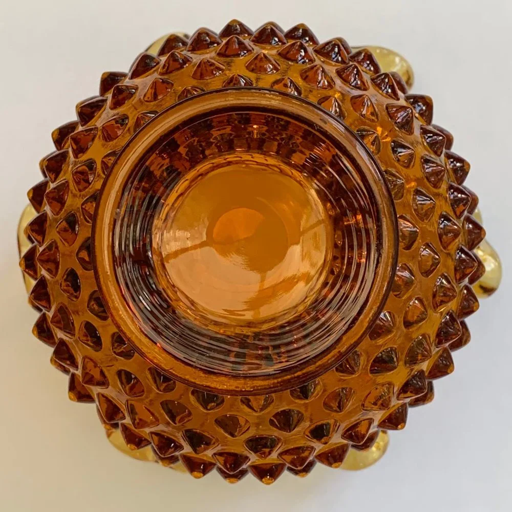 Vintage Fenton Amber Glass Footed Hobnail Vase with Ruffled Edge - Picture 8 of 12